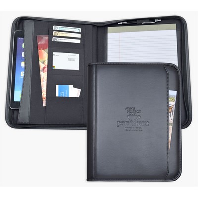 Zippered Letter Size Business Case/Padfolio, iPad case, Black soft simulated leather.