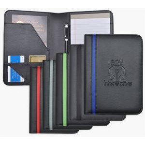 Jr. Size Writing Pad Folder/Padfolio, Black soft simulated leather with color tripe.
