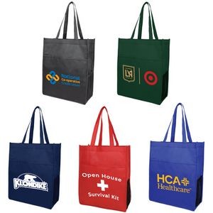 90gsm Non Woven Shopping Tote W/Front Pocket and Side Mesh Pocket