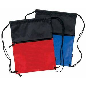 Premium Dobby Nylon Drawstring Backpack W/ Large Zipper Front Pocket