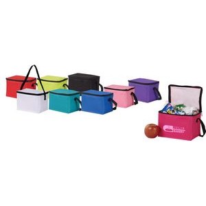 Polyester 6 Can Cooler Bag with Top Zipper Closure and Front Pocket