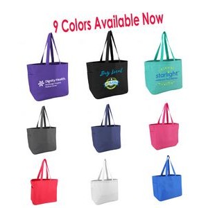 Uptown Polyester Tote Bag with Interior Pocket & Exterior End Pocket ( 9 Colors Available )