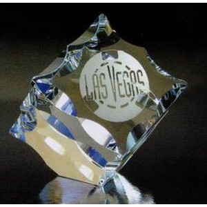 2-3/8" Optic Crystal Scallop Cube Paperweight