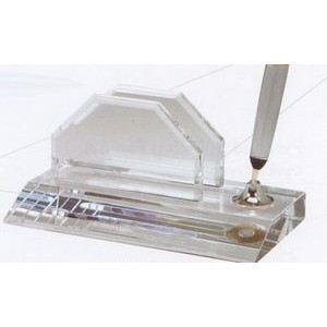 Optical Crystal Silver Pen Set w/Business Card Holder