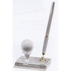 Optical Crystal Golf Ball Pen Set w/Pearl White Pen