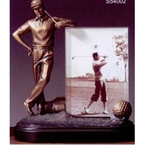 Leaning Golfer w/Club & Glass Imprint Frame Trophy