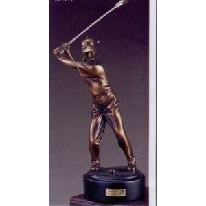 Copper Finish Golfer Back Swing Trophy w/Round Base (3