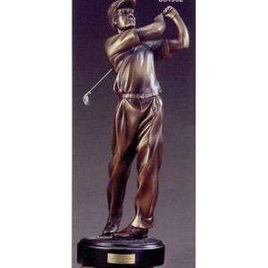 First Place Golfer Trophy w/Golf Back Swing & Bronze Finish (6"x18")