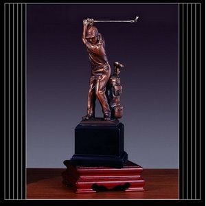 Golfer Back Swing Trophy & Golf Bag w/Square Base (4"x11")