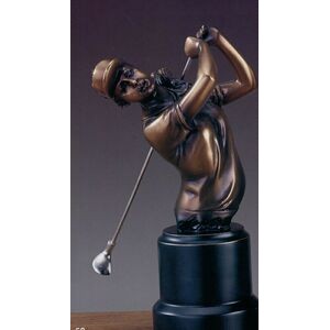 Copper Finish Woman Golfer Torso Trophy w/Round Base (4"x8")
