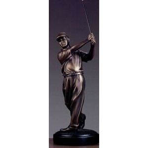 Male Golfer Trophy w/Golf Swing & Copper Finish (9"x21.5")