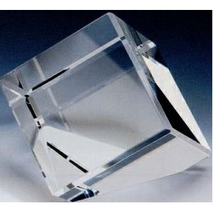 Large Crystal Cube Paper Weight w/Triangle Bottom