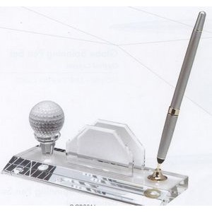 Optical Crystal Golf Ball Pen Set w/Business Card Holder & Pearl White Pen