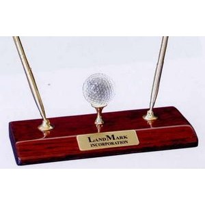 Piano Finish Golf Desk Set w/Gold Pen & Crystal Golf Ball