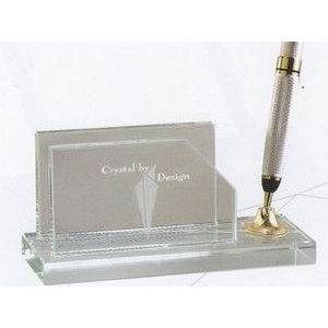 Jade Glass Pen Set w/Business Card Holder & 1 Silver Pen