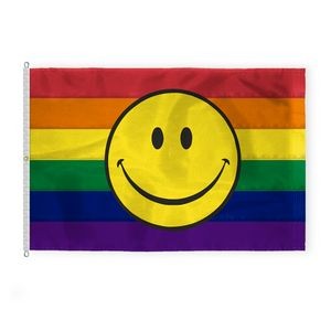 10 ' x 15 ' 1ply Nylon Rainbow with Smiley Face Pride Deluxe Flag