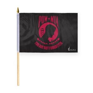 POW MIA Stick Flags 12x18 inch (black & red)