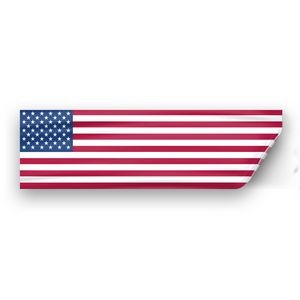 Static cling decal measuring 3" x 10" printed with USA flag for use on a car or other surface.