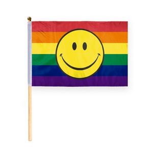 8''x12'' 1ply ePoly Rainbow with Smiley Face Pride Stick Flag (Printed)
