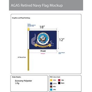 Navy Retired Stick Flags 12x18 inch