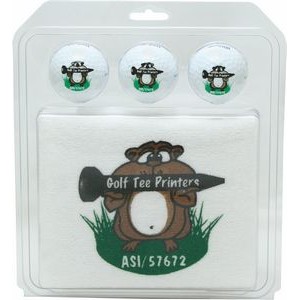 Golf Tournament Gift Pack w/3 Plain White Golf Balls & 1 Golf Towel