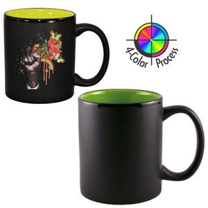 11oz 2 Tone Satin Hilo C-Handle Mug - 4 Color Process (Black/Lime Green)