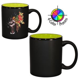 11oz 2 Tone Satin Hilo C-Handle Mug - 4 Color Process (Black/Rye Green)