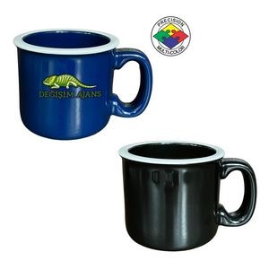 15oz Campfire Mug Black with White Rim - Dishwasher Resistant - Precision Spot Color