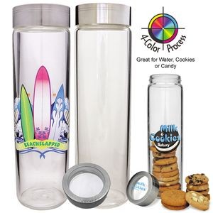 16 Oz. Clear Glass Cylinder Water Bottle / Candy Jar (4 Color Process)
