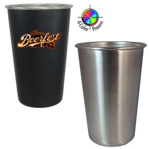 16oz Brushed Stainless Pint Mixing Glass with Rolled Lip - 4 Color Process