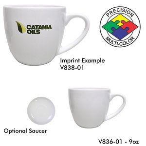 9 Oz. Bistro White Cappuccino Mug w/Saucer Option - Screen Printed