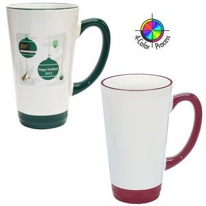 16 Oz. White/Maroon Red Cafe Latte Mug - 4 Color Process