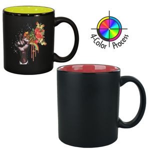 11oz 2 Tone Satin Hilo C-Handle Mug - 4 Color Process (Black/Coral)