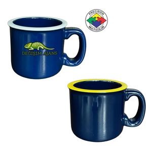 15oz Campfire Mug Navy Blue with Yellow Rim - Dishwasher Resistant - Precision Spot Color