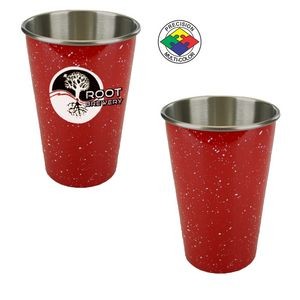 16.5oz Red-Silver Speckled Enamel Pint Glass (Screen Printed)