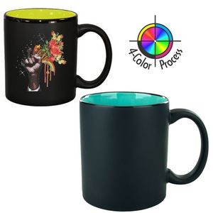 11oz 2 Tone Satin Hilo C-Handle Mug - 4 Color Process (Black/Aqua)