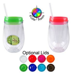 10oz Bev2Go - Acrylic Double Wall Tumbler with Red Lid (4 Color Process)