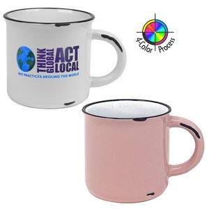 15oz Vintage Distressed Western Mug (Pink/White with Black Rim