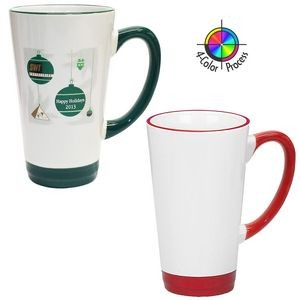 16 Oz. White/Red Handle & Halo Cafe Latte Mug (4 Color Process)