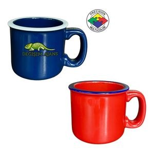 15oz Campfire Mug Red w/Blue Rim - Dishwasher Resistant - Precision Spot Color