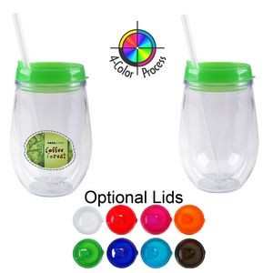 10oz Bev2Go - Acrylic Double Wall Tumbler with Lime Green Lid (4 Color Process)