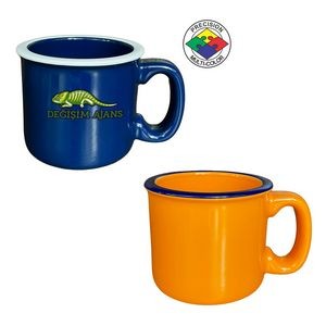 15oz Campfire Mug Orange with Blue Rim - Dishwasher Resistant - Precision Spot Color