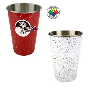 16.5oz White/Silver Speckled Enamel Pint Glass (Screen Printed)