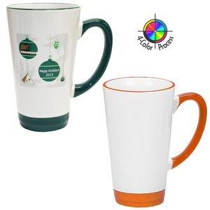 15oz White/Orange Handle & Halo Cafe Latte Mug (4 Color Process)