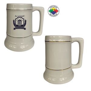 28oz White Stein with Gold Bands and Square Handle - Precision Spot Color