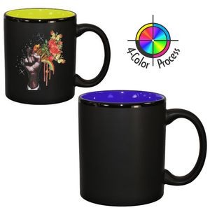 11oz 2 Tone Satin Hilo C-Handle Mug - 4 Color Process (Black/Royal Blue)