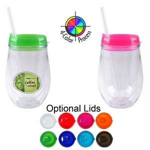 10oz Bev2Go - Acrylic Double Wall Tumbler with Pink Lid (4 Color Process)