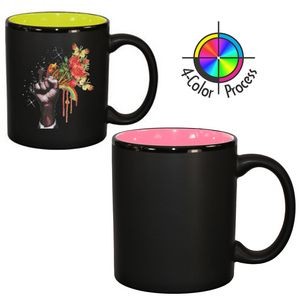 11oz 2 Tone Satin Hilo C-Handle Mug - 4 Color Process (Black/Pink)