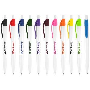 Preston Ballpoint Pen W/ White Barrel & Colored Clip click pen