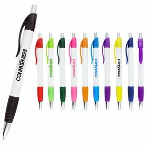 Preston Ballpoint Pen W/ White Barrel & Colored rubber Grip & Clip click pen